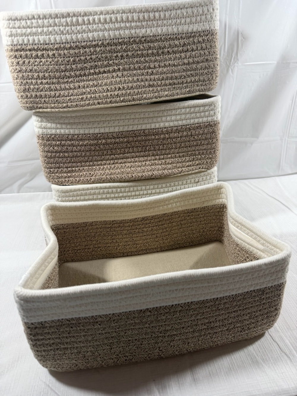 Cotton Rope Storage Basket in Cream and Tan - Picture 4 of 6